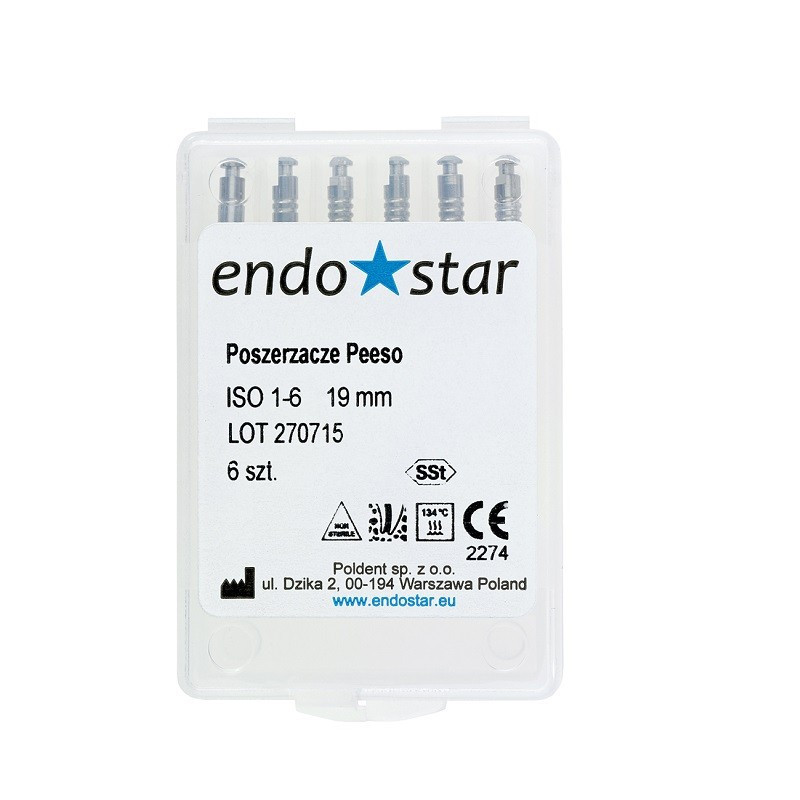 Peeso Endostar stainless steel reamer set - 6 pcs